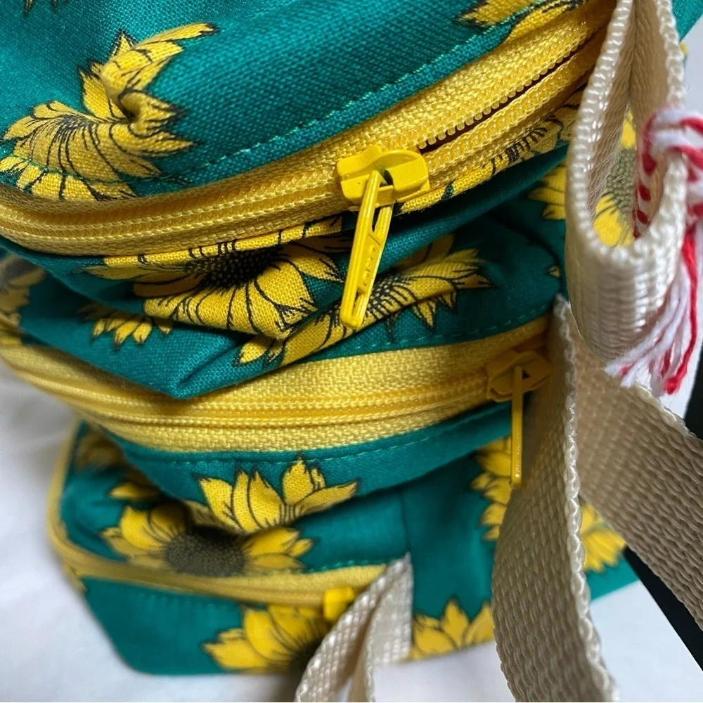 Set of 3 Sunflower Print Accessories Bags Handmade by Tai Crafts